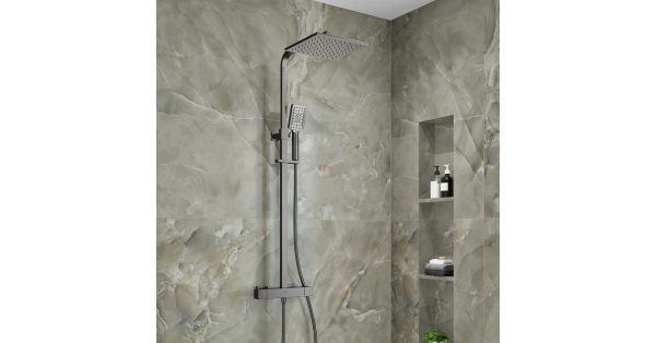 Dayla Exposed Square Thermostatic Shower Gun Metal