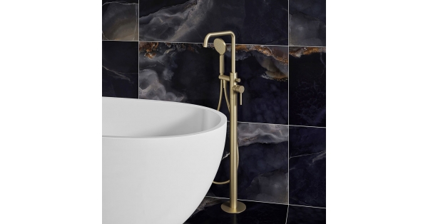 Ryver – Brushed Brass Easy-Plumb Floor Standing Bath Shower Mixer
